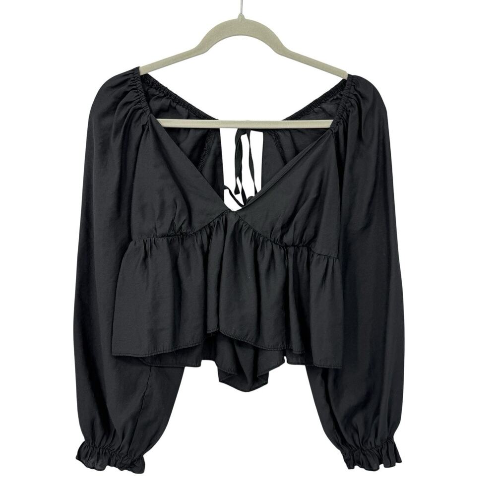 Idem Ditto Babydoll Top Large Black Cropped Balloon Sleeve Fairy Witchy Y2K - Picture 4 of 10